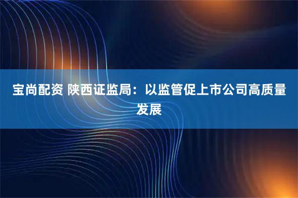 宝尚配资 陕西证监局：以监管促上市公司高质量发展